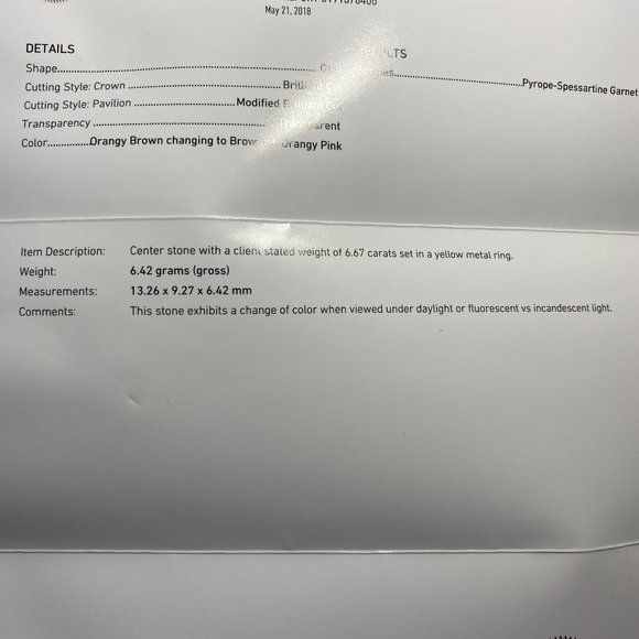 GIA Certified Color Change Garnet 6.67ct 18K Ring - Picture 8 of 8